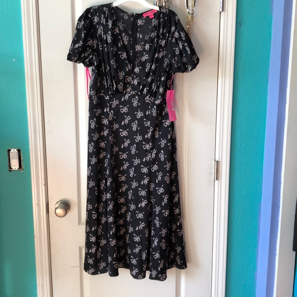 Betsey Johnson Black Dress with Light Gray Floral Print